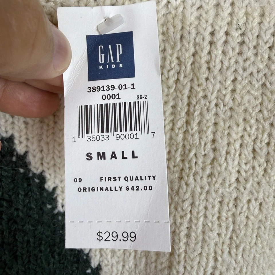 Suéter Gap Niñas Mezcla de Lana Verde Crema Cuello Redondo Navidad Vacaciones Pequeño Nuevo con Etiquetas Foto 3 de 4