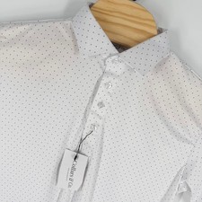Collars  Co Semi Spread Dress Collar Polo Shirt Mens L White Navy Polka Dot NEW