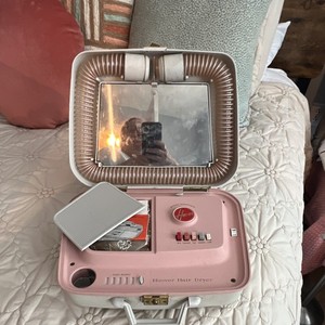 Hoover Portable Hair Dryer Suitcase Case w/ Mirror, Pink/White Plastic