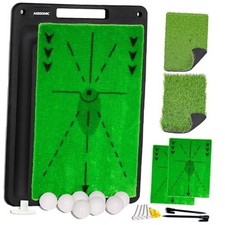 Golf Training Mat Impact Swing Hitting Practice Board w/Heavy Duty Dark Green