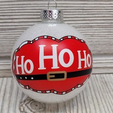 Ho Ho Ho Christmas Ornament Glitter Santa Belt Red White Glittered Ball Tree