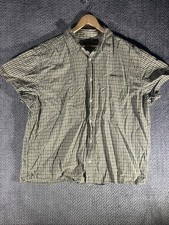 Route 66 Plaid Cotton Short Sleeve Button-Up Shirt Green White Men 2XL Casual