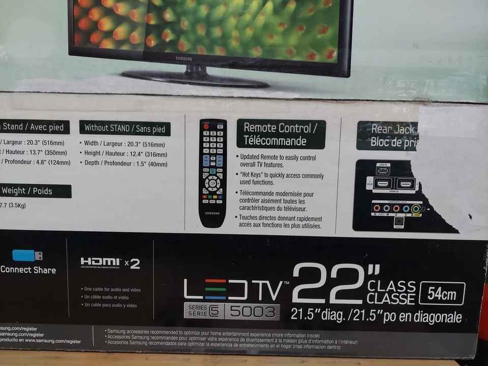 Samsung 22" Full HD 1080P UN22D5003BF LED LCD 120Hz Remote Stand Sealed NEW! - Image 3 of 4