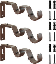 Double Curtain Rod Bracket Heavy Duty Curtain Brackets, 3 Pcs Adjustable Double