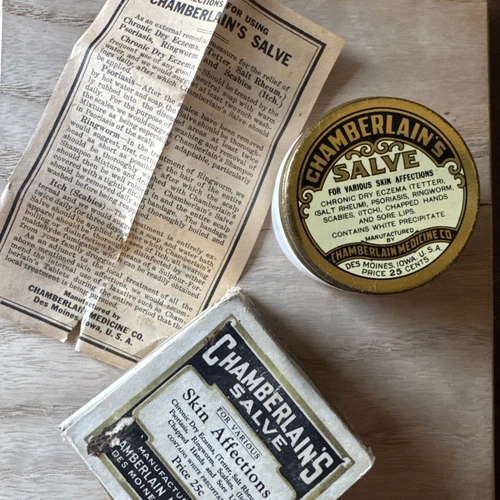 Antique Unused Quack Medicine Chamberlain Salve Milk Glass Jar Container W/ Box