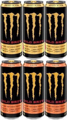 Monster Cold Brew Nitro Coffee Energy Drink 3 Sweet Black & 3 Latte Variety Pack