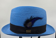 DOBBS Parker Royal Blue Florentine Milan Straw Fedora MADE IN USA size 7