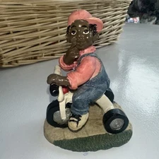 Vintage 1994 Young's Inc. African American Boy Riding a Tricycle Figurine 