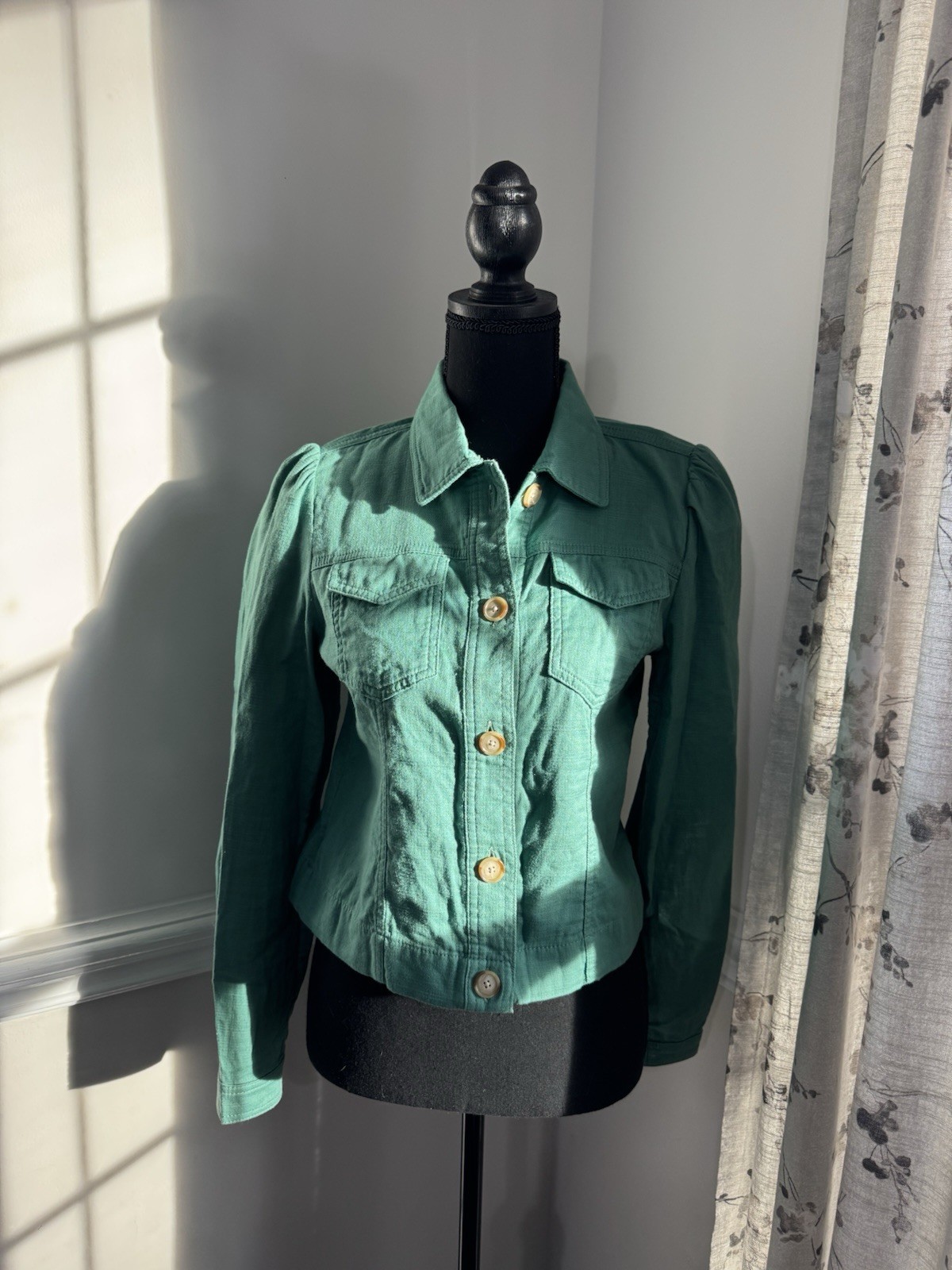 LOFT Green Fall Winter Jacket Button Down Puffed … - image 1