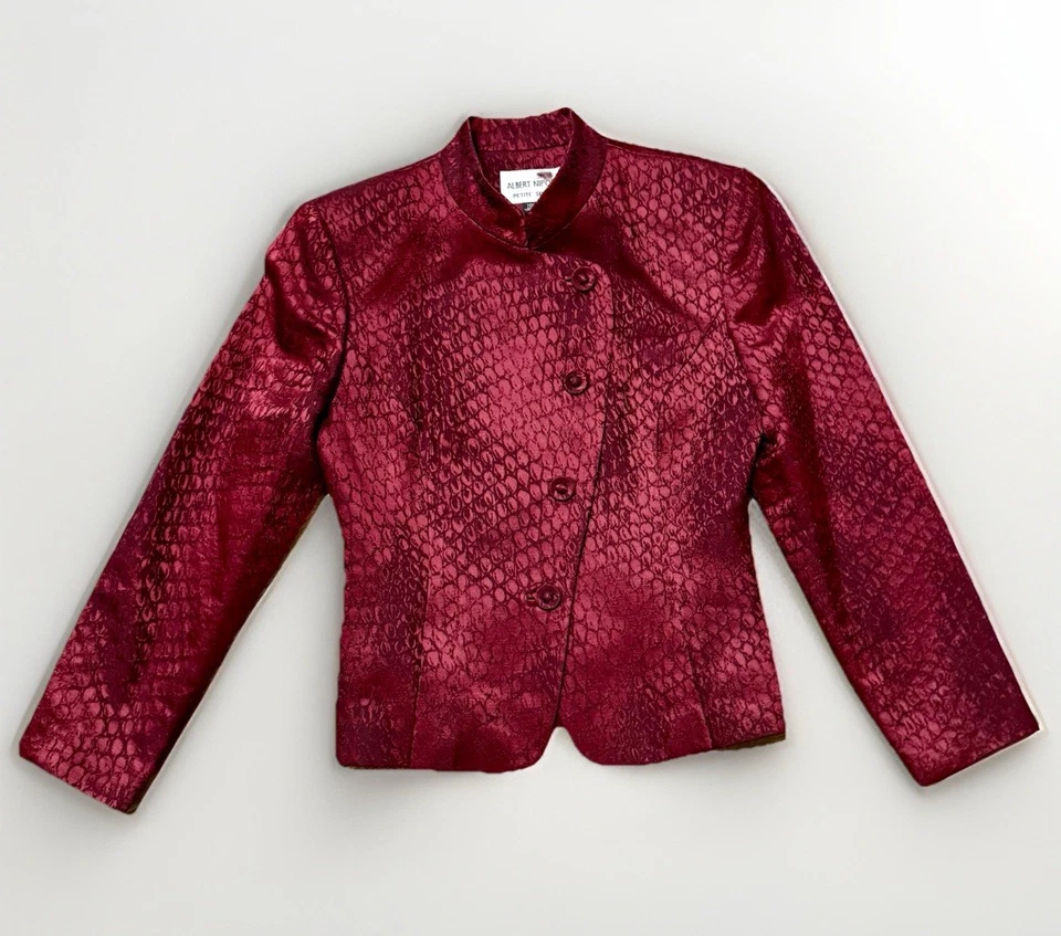 Vtg 80s Albert Nipon Jacquard Brocade Textured Blazer Silk/Wool Jewel Tone 10P - Image 4 of 4