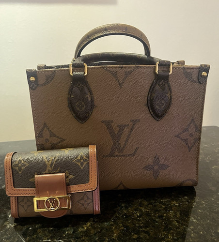 Louis Vuitton Monogram Small Top Handle Bag Brown Red Lining w/ Wallet.