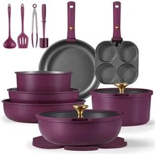 Carote 21 Pcs Nonstick Cookware Set Pots and Pans with Detachable handle violet