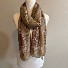 100 Pure Silk Floral Scarf  Golden Tan  Mauve Pink-ish 20" x 68" Spring Piece