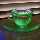 VTg Federal Glass Uranium Cup Saucer Green Depression Glass Vaseline Glows