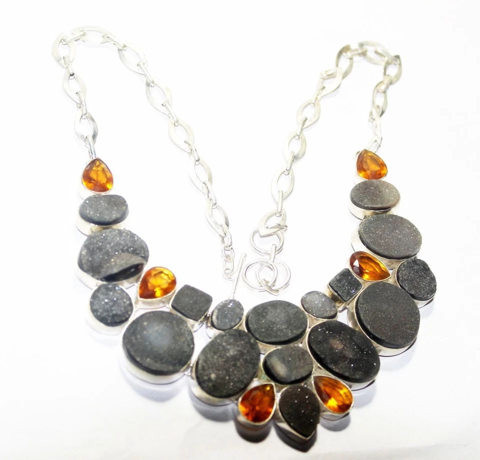 Collar de piedras preciosas de citrino druzy de titanio hecho a mano collar de joyería tamaño 18 pulgadas Foto 2 de 4