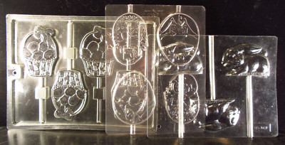 3 Plastic Easter Chocolate Candy Lollipop Molds Life of the Party Bunny, Egg, Ch
