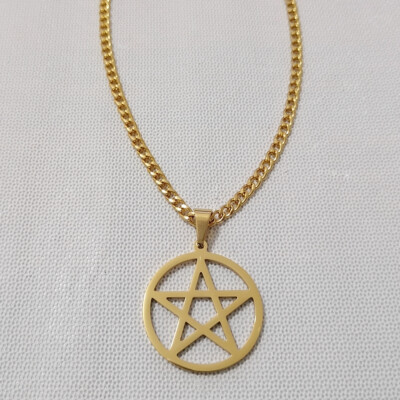 Inversion / Upright STAR symbol Pendant Stainless steel pendant with Curb chain