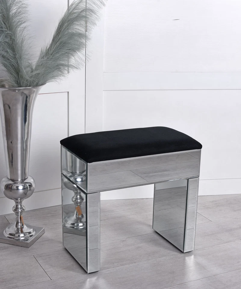 Hocker mit Spiegelglas Glashocker Hocker Hochglanz Spiegel Glamour-Hocker Luxus - Bild 2 von 4