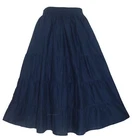 BeautyBatik Navy blue Women Cotton BOHO Gypsy Long Maxi Tier Flare Skirt 3X