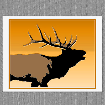 6 Elk Sunset Colorful Graphics Blank Art Note Greeting Cards