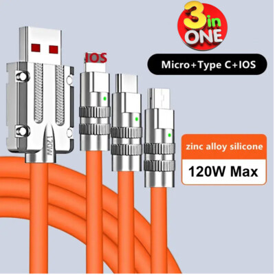 3 in 1 Fast Charging Cable Cell Phone Charger Cord For iPhone Type C Micro USB