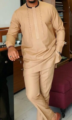 men's african kaftan top and pant set ,african men s clothing-brown