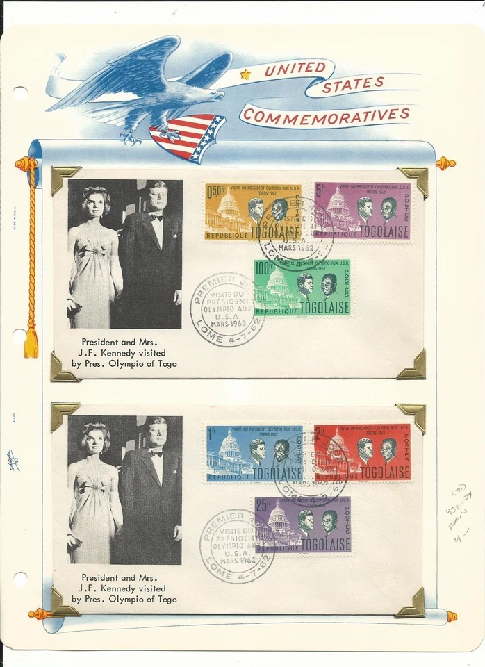 Colección Togo, John Kennedy en 10 páginas de as blanco, como nuevo NH y FDC Foto 2 de 4