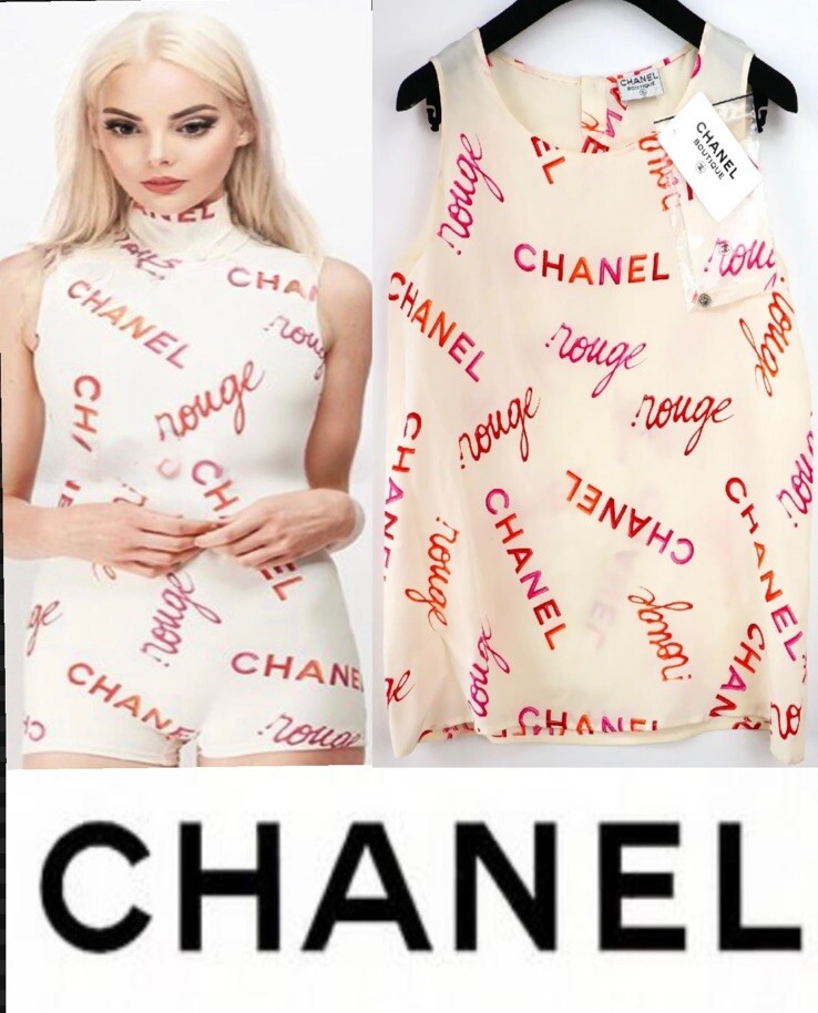 CHANEL ヴィンテージ バイカラー 42 Chanel Vintage 1996 White 96p Rouge Top 38 40 42 8 10 Shirt