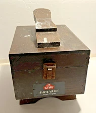 Vintage Wooden KIWI Hand Crafted Shoe Shine Valet Storage Box Dark Brown