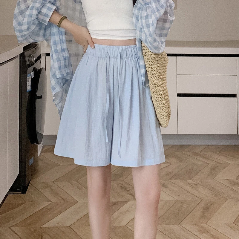 Шорты с широкими штанинами из искусственного шелка кюлоты эластичные шорты на талию плиссированные дышащие - Изображение 4 из 4