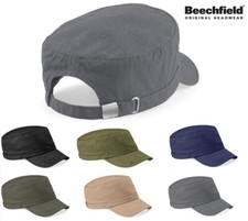 Cotton Military Army Cap Beechfield BLACK GREEN BLUE or GREY Hat