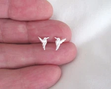 Sterling Silver 8mm delicate Hummingbird post stud earrings.
