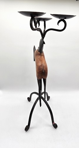 Pier One Rustic Primitive Deer Wrought Iron & Wood Candle Holder Christmas Cabin - Picture 4 of 13