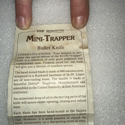 Remington UMC Mini Trapper Bullet Shield POCKET KNIFE Two Blade R1178 1991 Box - Picture 3 of 19