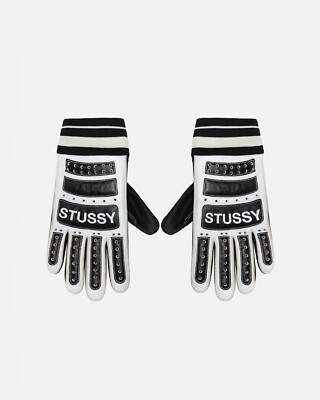 Stussy Leather Bike Gloves Black White L