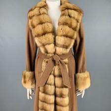 Vintage Size M Camel Cashmere Fur Belted Coat