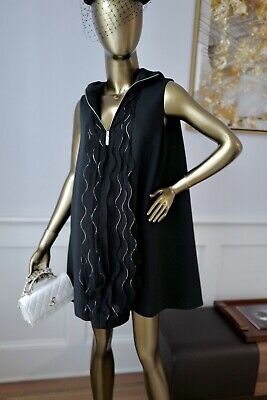 NEW Chanel 25S Black Dress Shimmery Pleated With Hoodie Size NEW Chanel 25S Black Dress Shimmery Pleated With Hoodie Size