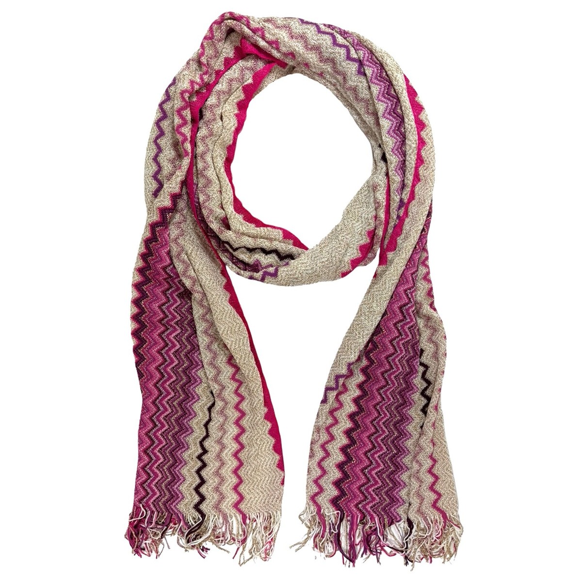 100% New Missoni Scarf Women Shawl Zigzag Pink Purple Fringe w