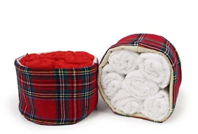 Cestino Tartan Natalizio Lavette Set 6 Pezzi cm 30x30 Tinto filo 100% Cotone
