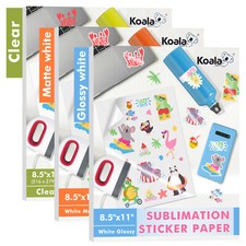 Lot Koala Sublimation Sticker Paper Waterproof, Glossy White/Matte White /Clear