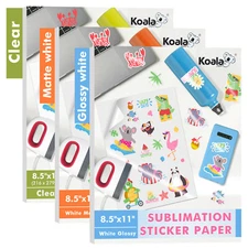 Lot Koala Sublimation Sticker Paper Waterproof, Glossy White/Matte White /Clear