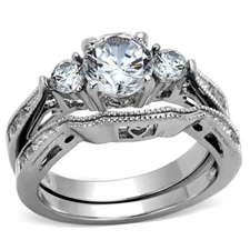 2.50 Ct Cubic Zirconia Stainless Steel 316 Wedding Ring Set Women'S Sizes 5-10