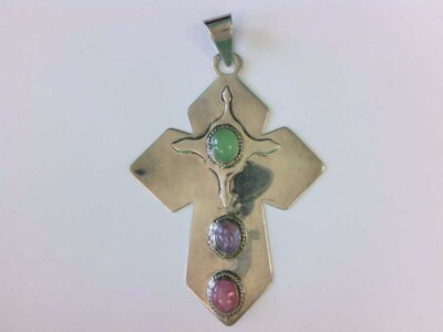 Darla N Sterling Silver 925 Large Jade/Amethyst Cross Pendant. BUY NOW!