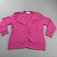 Loft Ann Taylor Cardigan Sweater Women S Pink Tight Knit Ribbed Hem Button Front