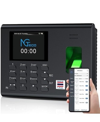 NGTeco 2-in-1 Time Clock Fingerprint & PIN w/App No Monthly Fees Flex Shift