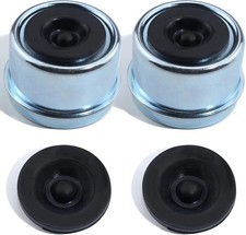 2pcs Trailer Axle Dust Cap Cup Grease Cover 1.98" Hub with Extra 2 Rubber Plugs,