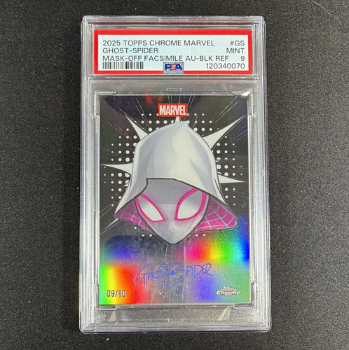 2025 Topps Chrome Marvel Black Ghost-Spider Mask-Off Auto /10 PSA9 Card# MO-GS