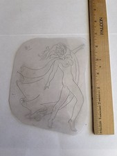 Vintage Acetate Tattoo Stencil 60's-70's Pinup Lady With Cape 6.5" 1