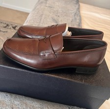 PRADA Men's Brown Leather Dress Loafer 2DC223 Size 8 Round Toe Slip On