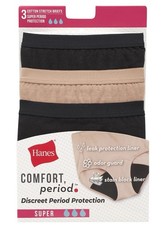 Hanes Women  s Comfort Period Cotton Briefs 3-Pack Super Protection M-6 Free Ship